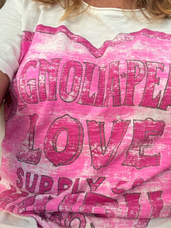 Magnolia Pearl Tops - Magnolia Pearl White Tee with Pink Distressed 'LOVE' Graphic